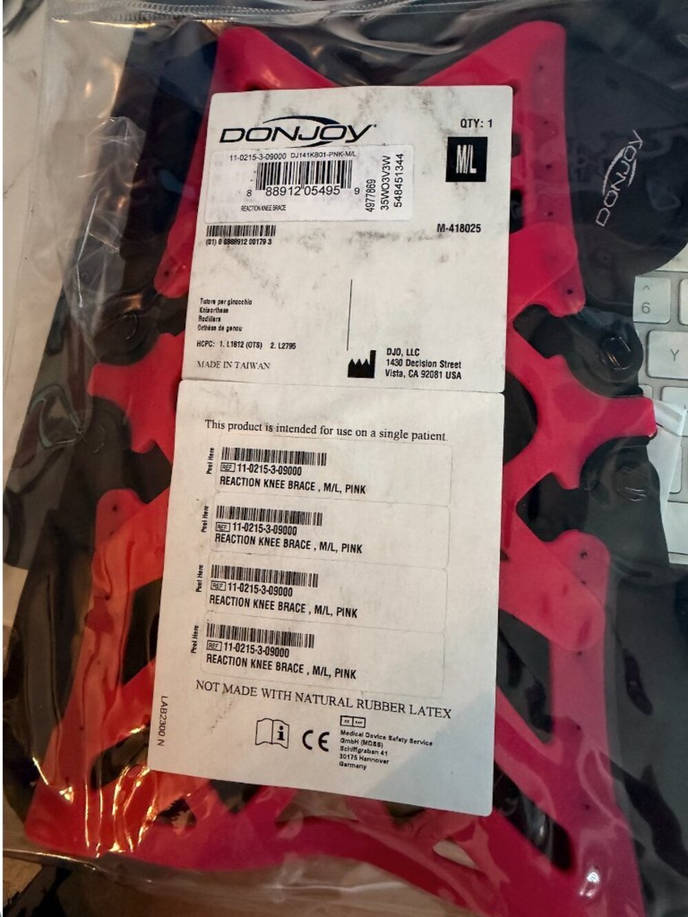 DonJoy Reaction Web Knee Support Brace with Compression Knee Sleeve Pink M/L